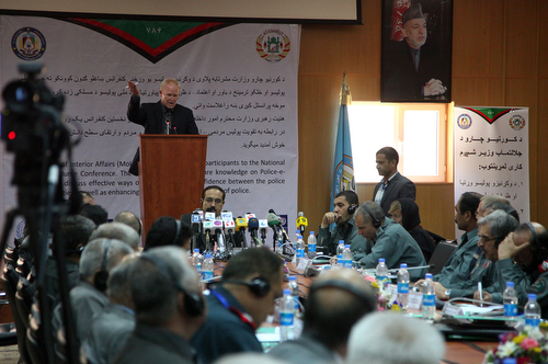 LOTFA’s Programme Manager, Norman Sanders, speaking at the Police-e-Mardumi conference in the Afghan capital, Kabul, on 25 June 2013. Photo: Fardin Waezi / UNAMA