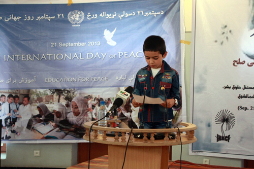 A school student recites a poem ahead of a television debate in north-eastern Kunduz province. Photo: Shamsuddin Hamedi / UNAMA