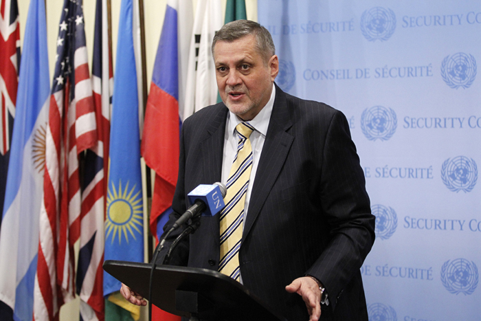 The Special Representative of the UN Secretary-General and the head of the UN Assistance Mission in Afghanistan (UNAMA), Ján Kubiš, spoke at the media stakeout soon after briefing the Security Council. UN Photo