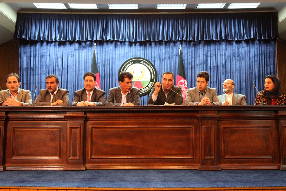 Members of Afghanistan Journalists' Federation (AJF) addressing the media. Photo: Fardin Waezi / UNAMA