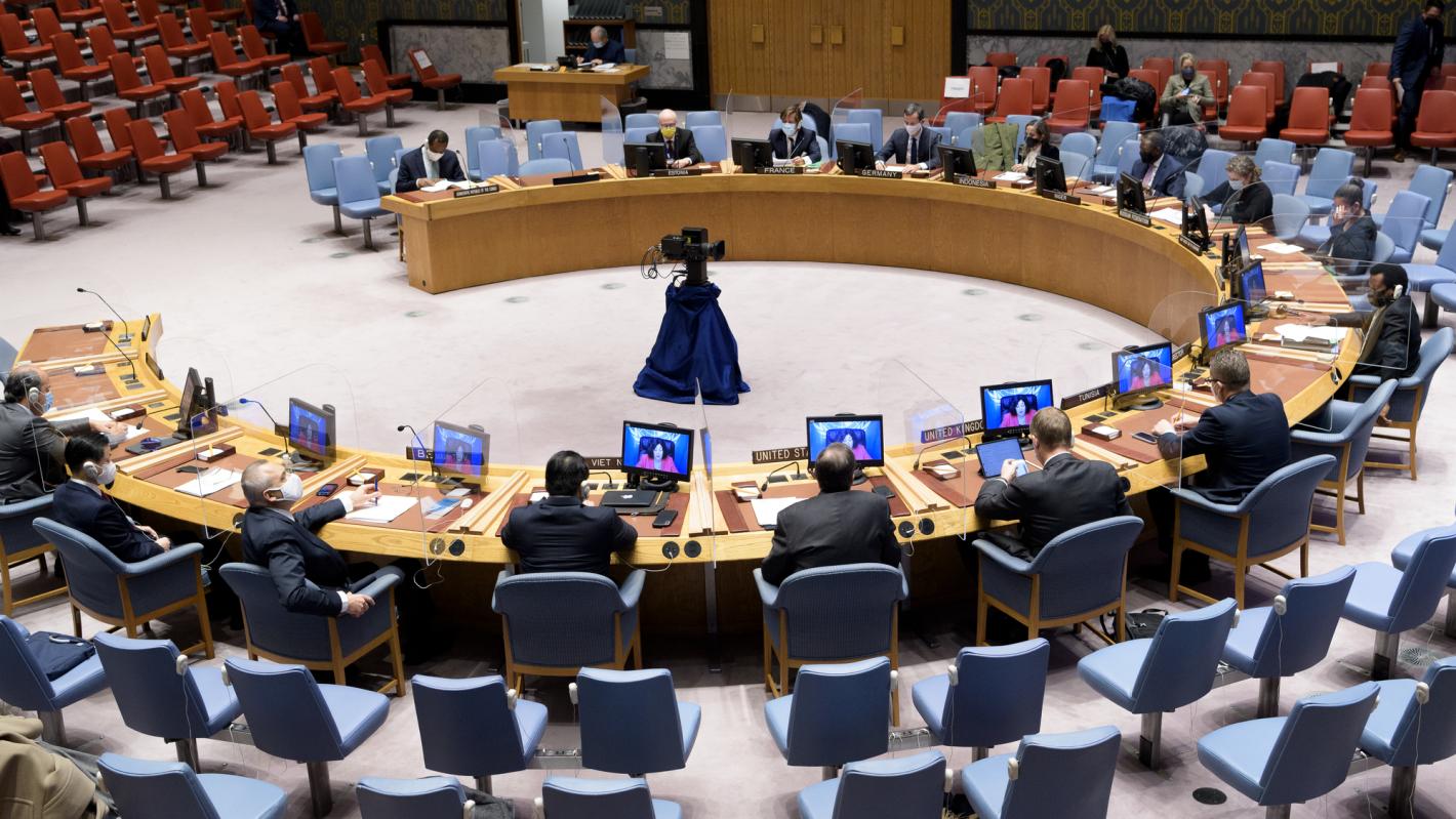 Vue large du Conseil de sécurité comme Leila Zerrougui, Représentante spéciale du Secrétaire général et Chef de la Mission de l'Organisation des Nations Unies pour la stabilisation en La République Démocratique du Congo (MONUSCO), informe la réunion du Conseil de Sécurité de la situation concernant la République Démocratique du Congo.